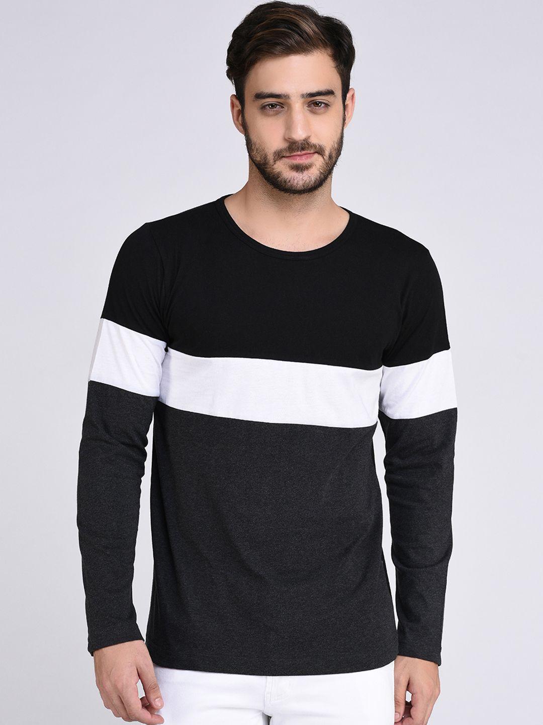 rigo men black & white striped round neck t-shirt