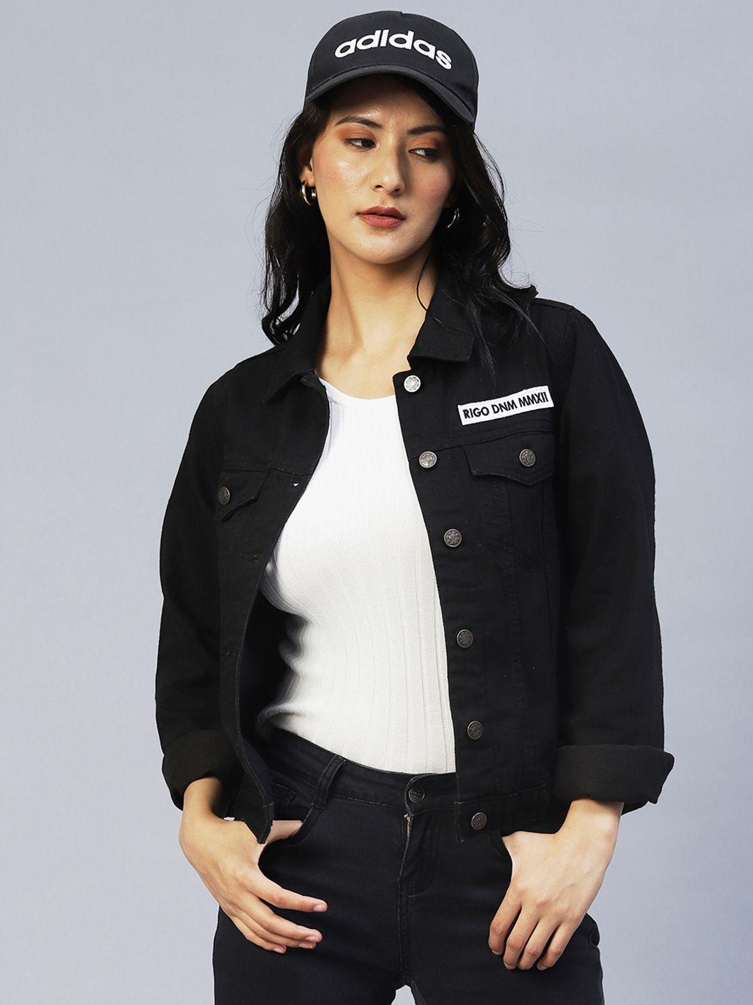 rigo women black striped lightweight outdoor denim jacket