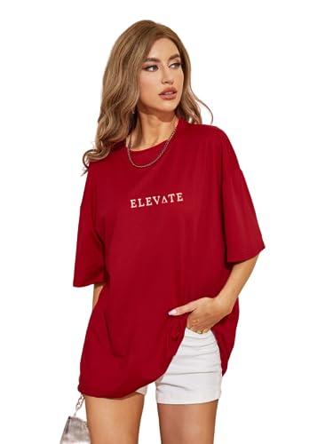 rigo back printed half sleeves round neck oversized t-shirt for women | drop shoulder t-shirt for women | loose baggy fit t-shirt for women/girls