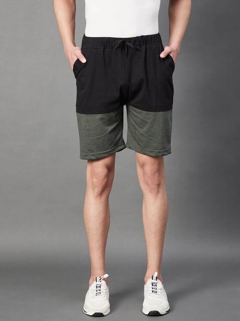 rigo black & olive colour-blocked shorts