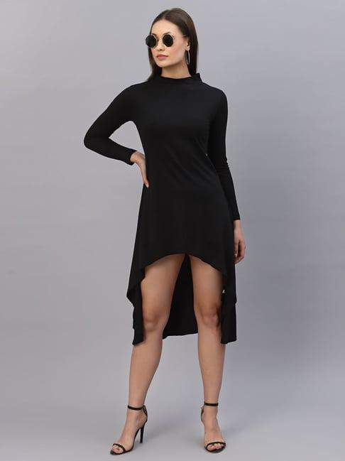 rigo black above knee high-low dress