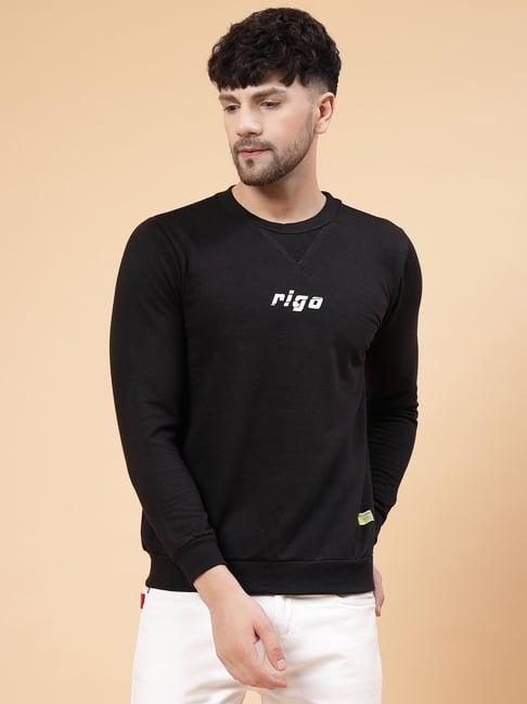 rigo black regular fit logo print round neck sweatshirt