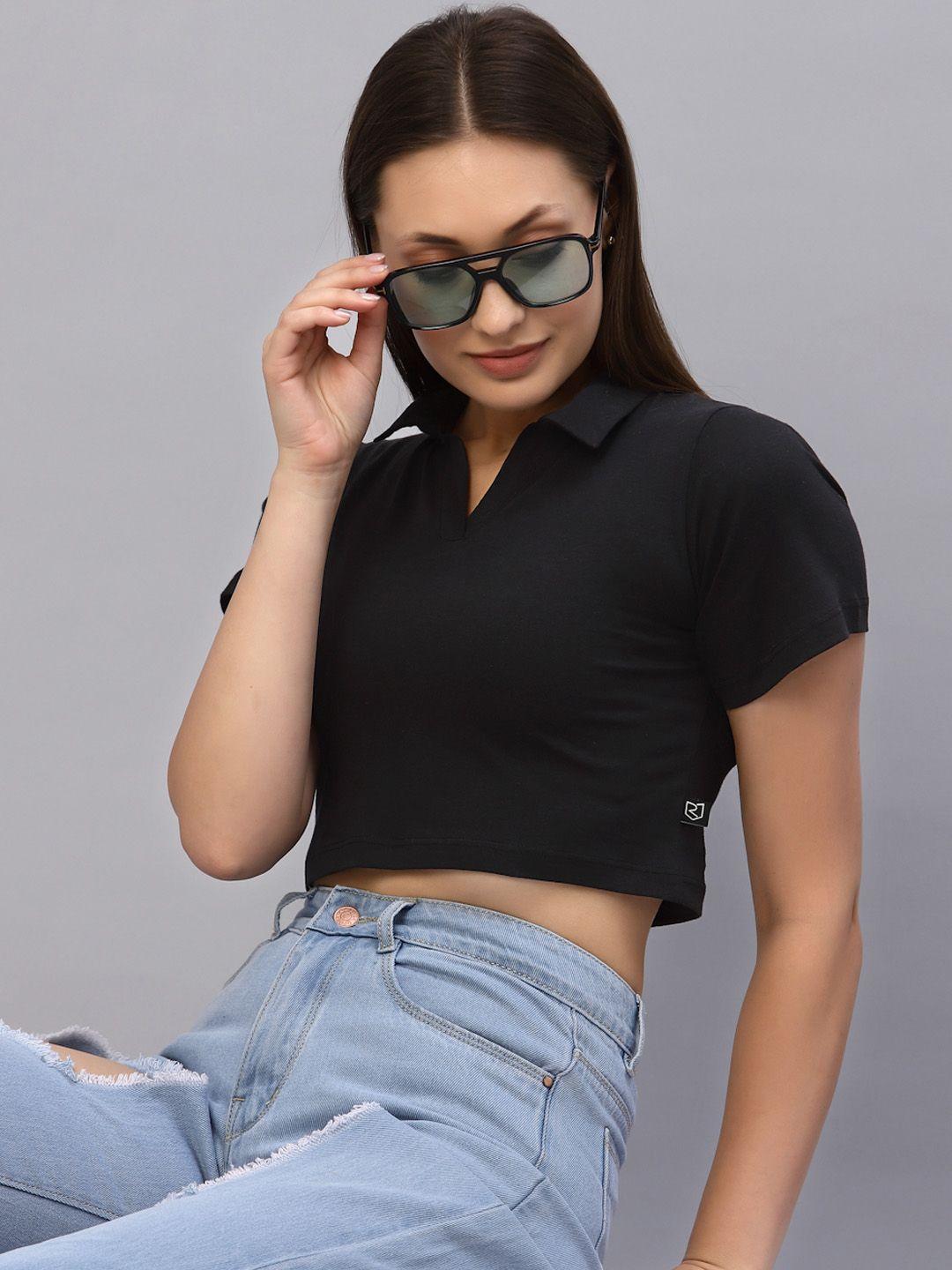 rigo black shirt style crop top