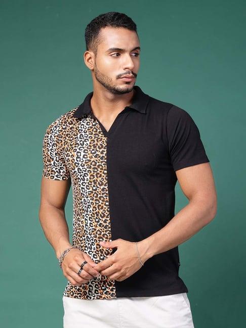 rigo black slim fit printed polo t-shirt