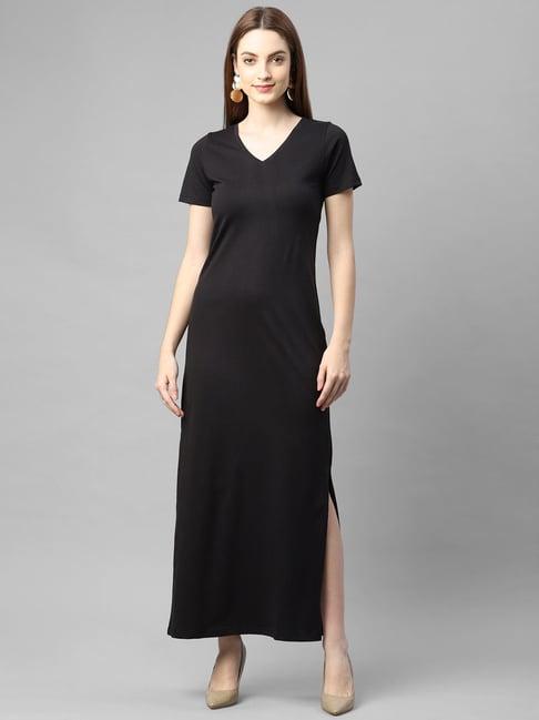 rigo black slit dress