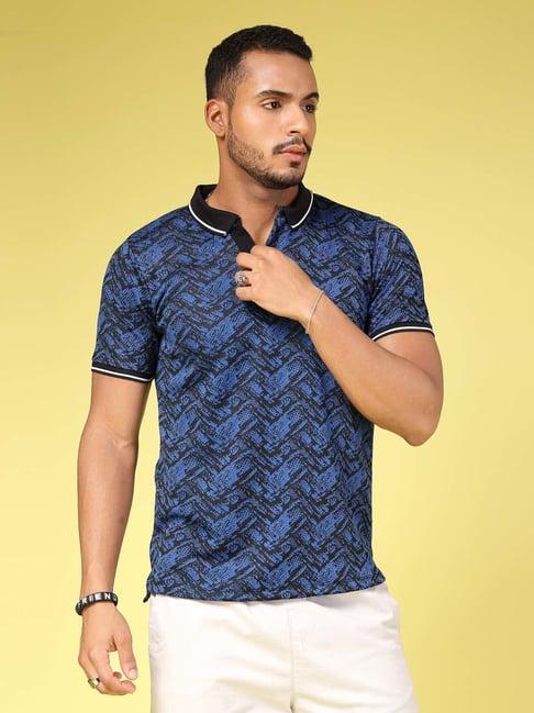 rigo blue slim fit printed polo t-shirt