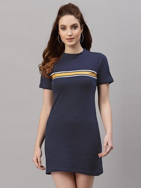rigo blue striped cotton bodycon t-shirt dress