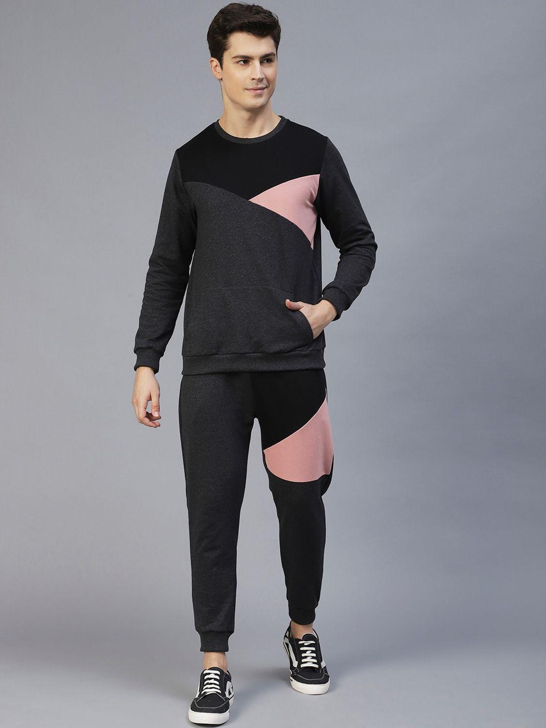 rigo colourblocked round neck cotton terry tracksuit