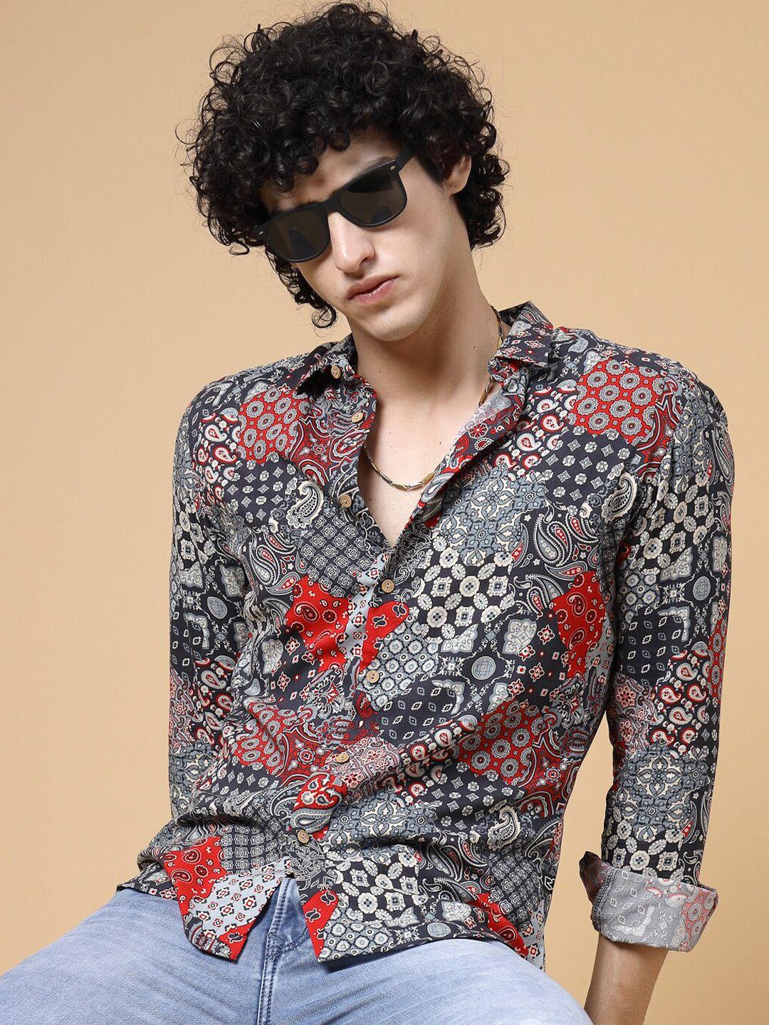 rigo comfort slim fit ethnic motifs printed casual shirt