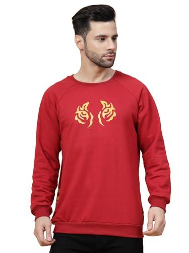 rigo cotton fleece printed oversized sweatshirt for men | full sleeves men oversized sweatshirt | pullover hoodies for men (red, xl)