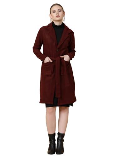 rigo cotton full sleeves long overcoat for women | regular fit, lapel collar women's jacket | winter wear over coat for women (maroon, medium)