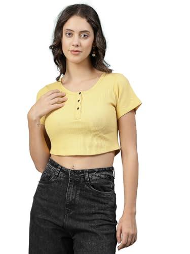 rigo cotton top for women | stylish, solid, western crop top for women | round neck, half sleeves crop top for women