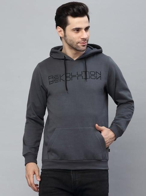 rigo dark grey full sleeves hooded sweatshirt