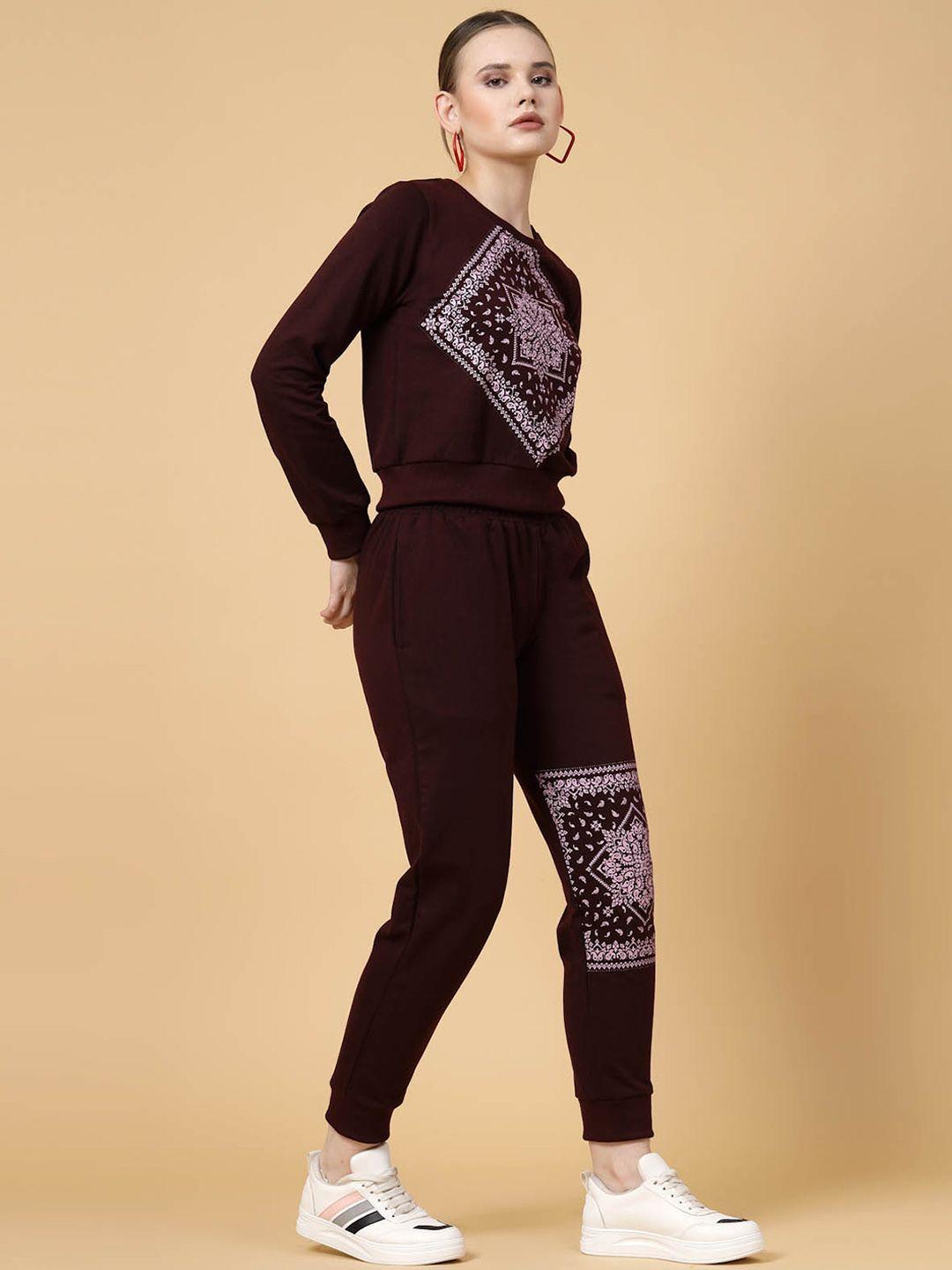 rigo ethnic motifs printed round neck sweatshirt & joggers