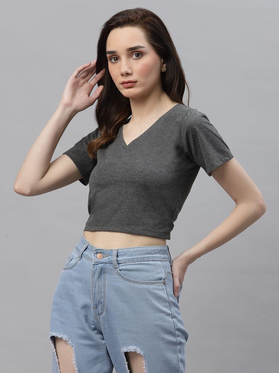 rigo grey solid cotton crop top