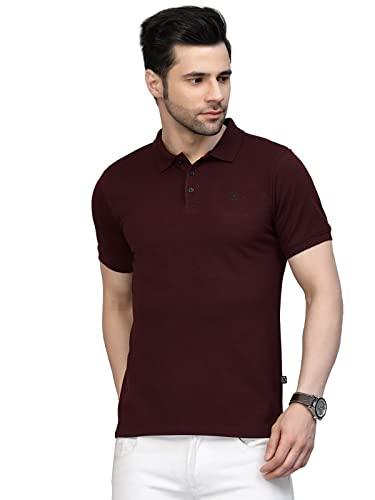 rigo half sleeve polo neck t-shirt for men | regular fit, solid casual t-shirts | collar t-shirts for men wine