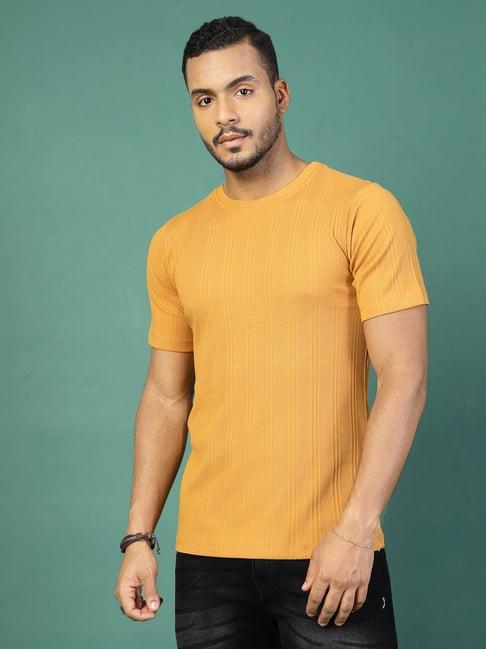 rigo light brown cotton slim fit striped t-shirt