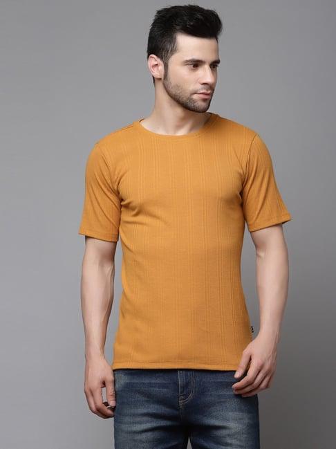 rigo light brown slim fit striped t-shirt