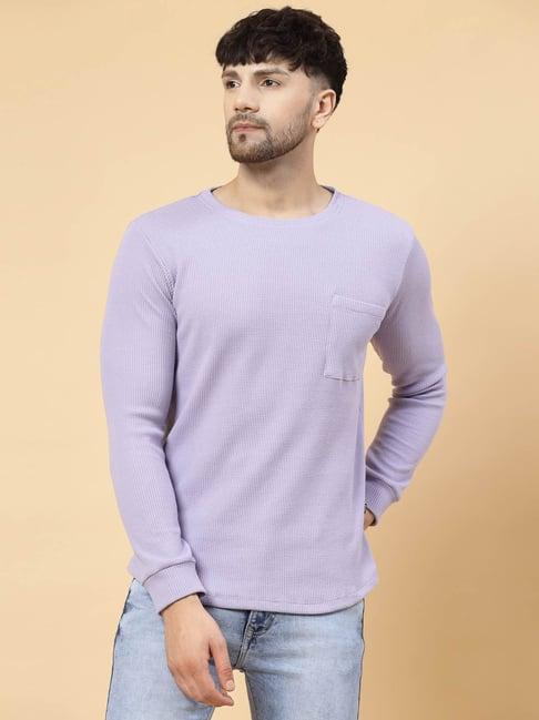 rigo light purple regular fit textured crew t-shirt