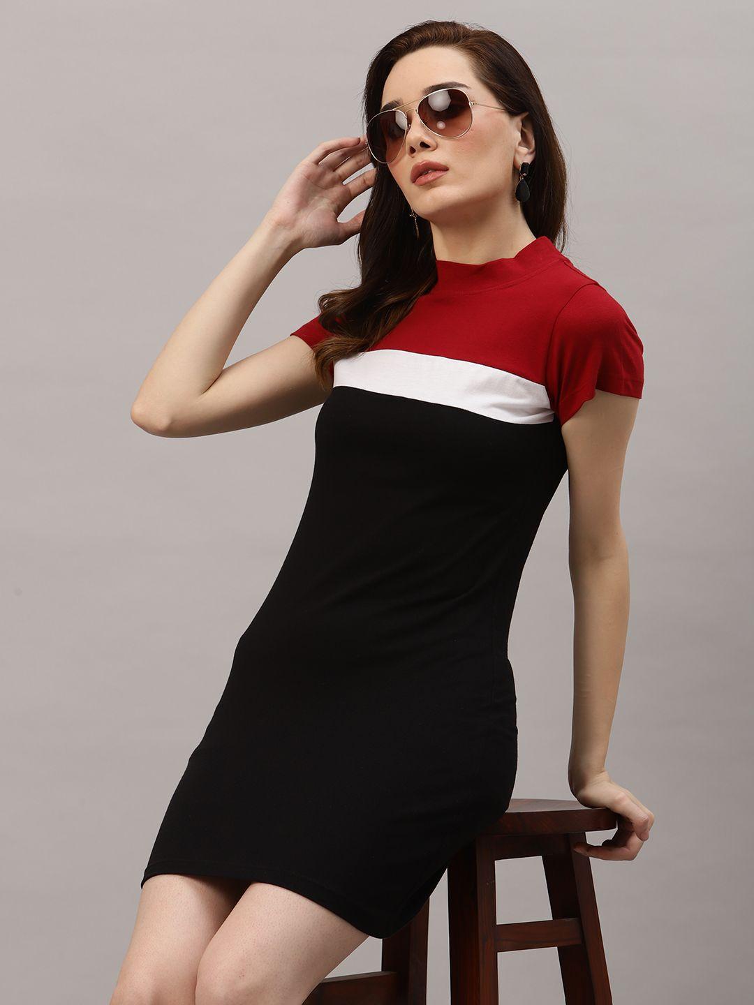 rigo maroon & black colourblocked t-shirt mini dress