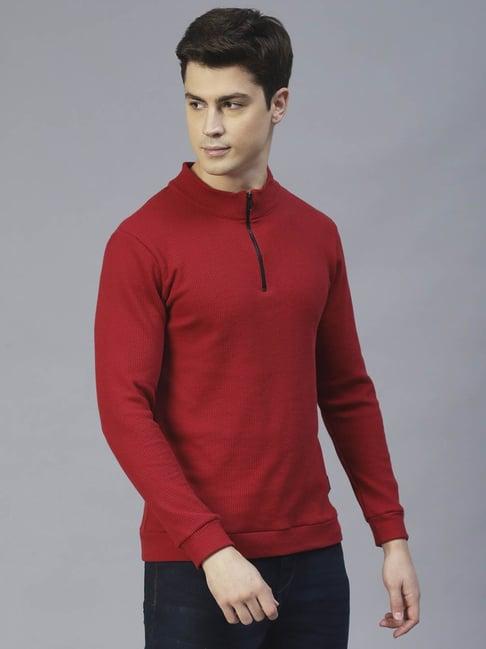 rigo maroon slim fit self design t-shirt