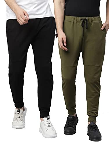 rigo men's black and olive green pack of 2 cut & sew ankle length regular fit terry jogger