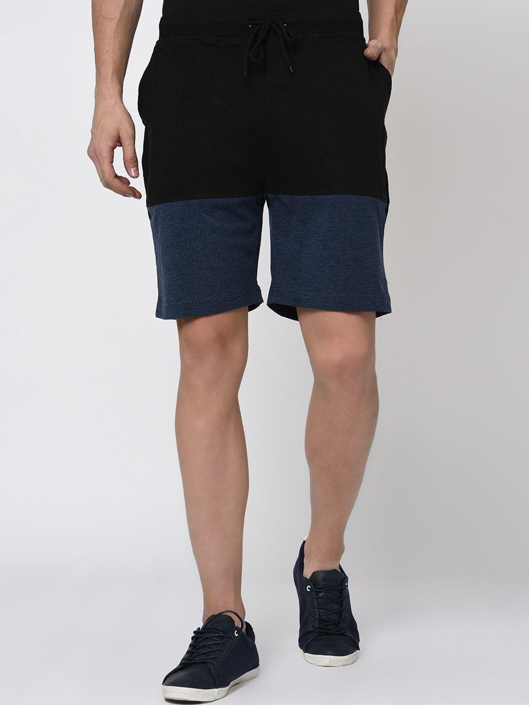 rigo men black & navy colourblocked solid regular fit sports shorts