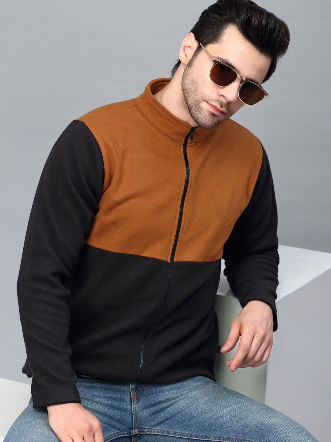 rigo men black colourblocked fleece lightweight outdoor open front jacket