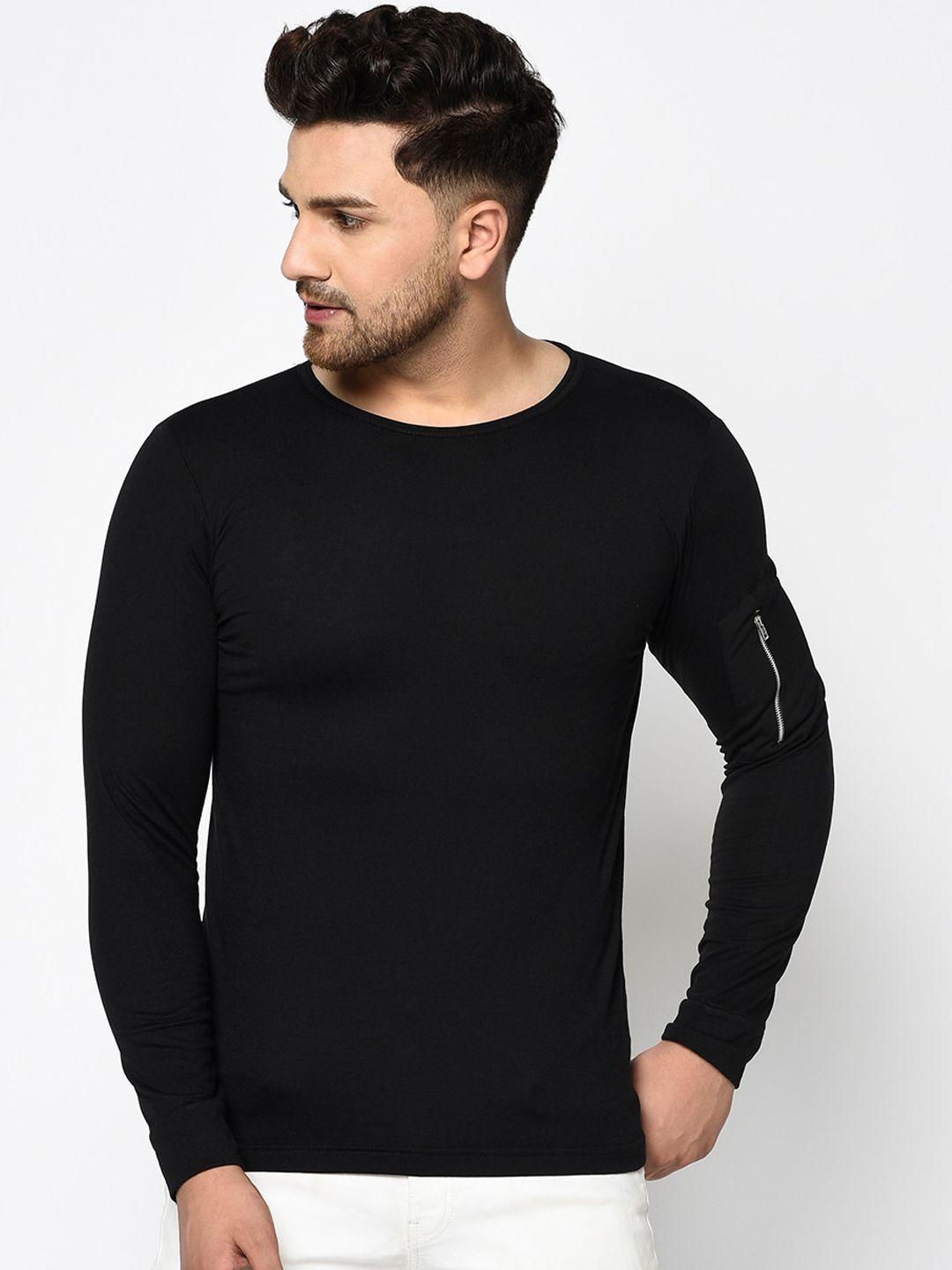 rigo men black solid round neck slim fit t-shirt