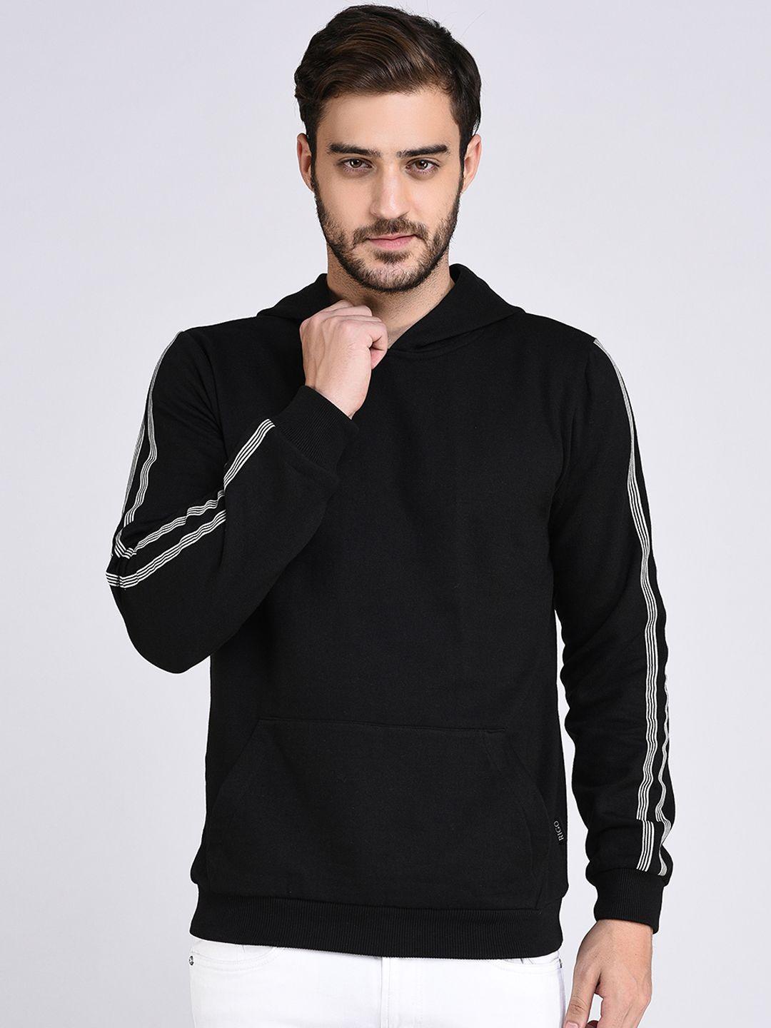 rigo men black striped hooded sweatshirt