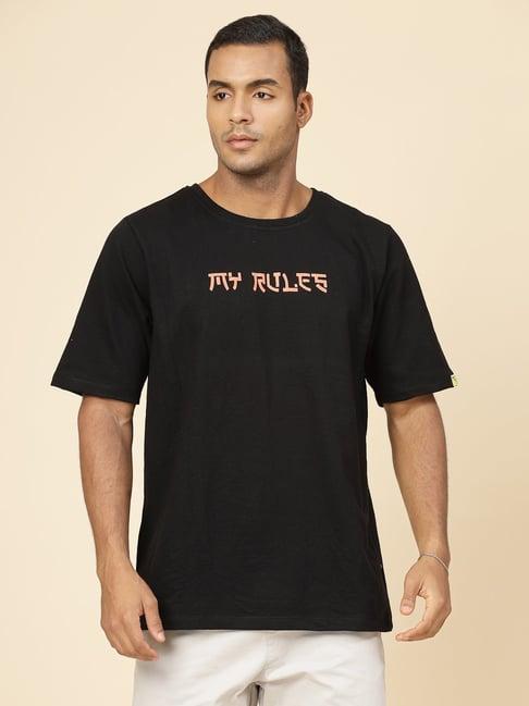 rigo men black terry oversized printed t-shirt