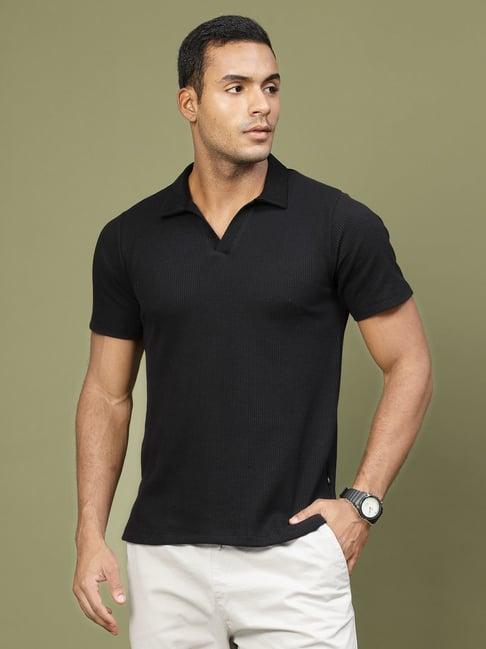 rigo men black waffle polo t-shirt