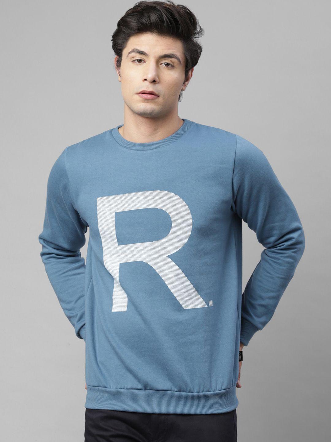 rigo men blue & white typography 'r 'printed sweatshirt