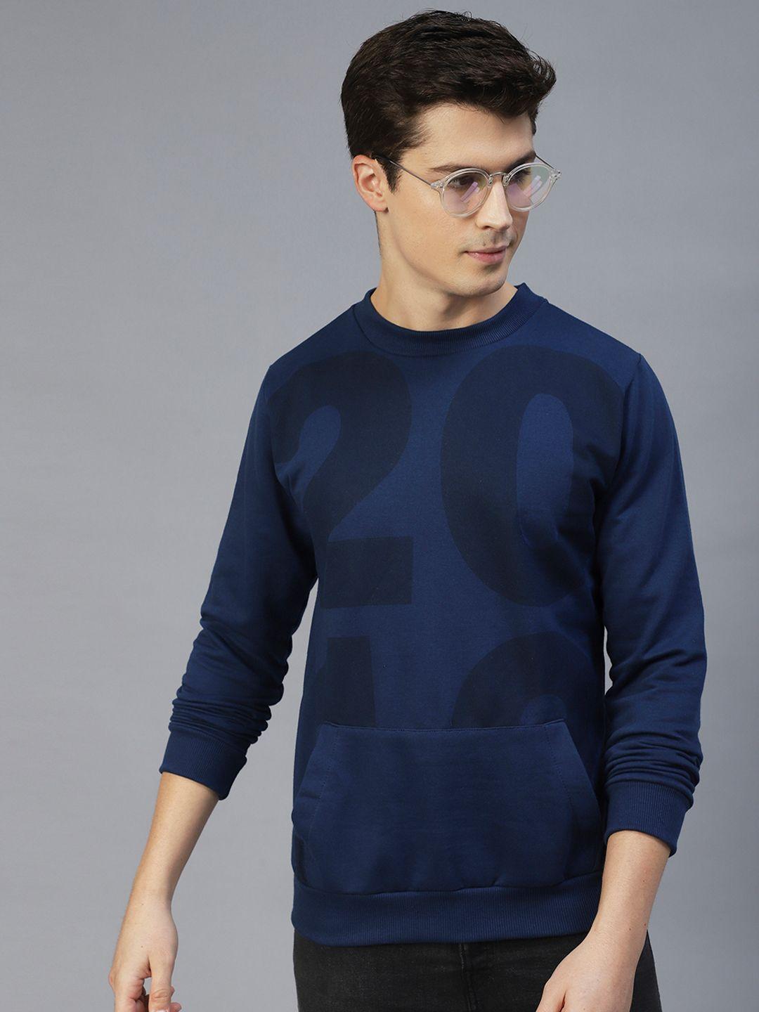 rigo men blue printed fleece sweatshirt