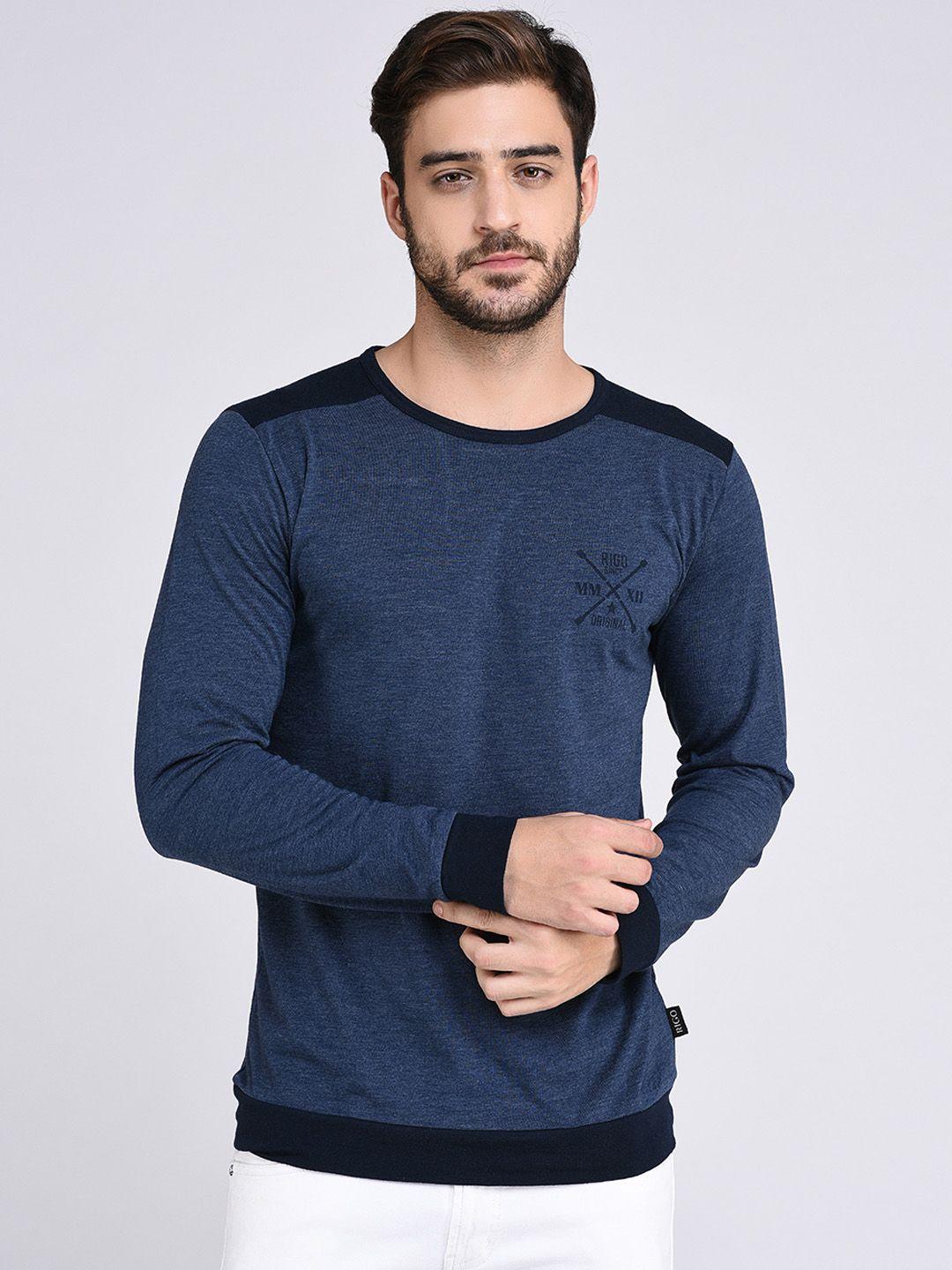 rigo men blue slim fit cotton t-shirt