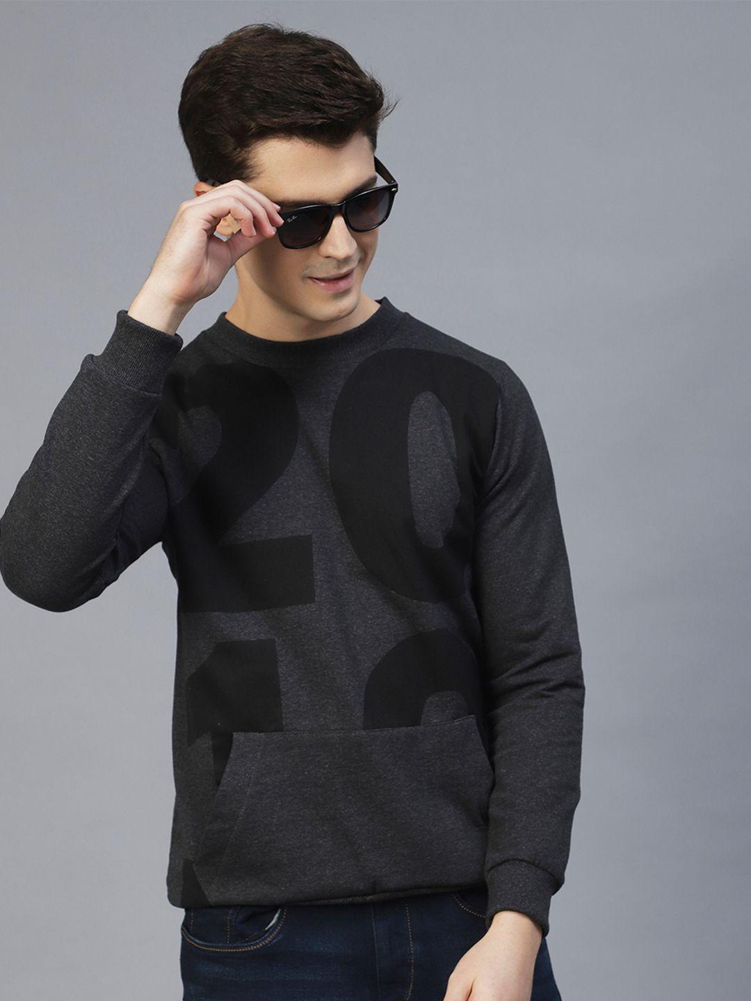 rigo men charcoal printed fleece sweatshirt