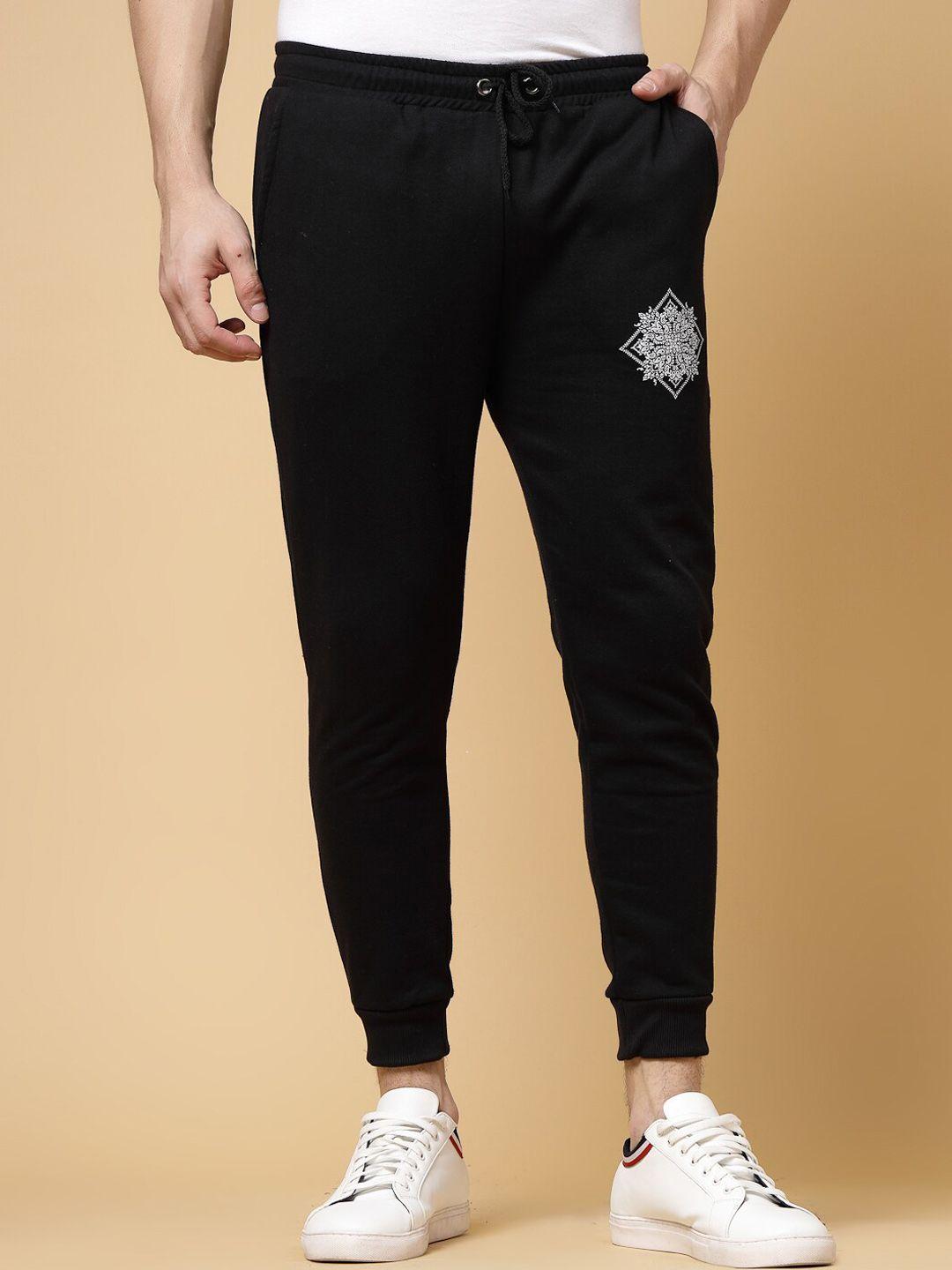 rigo men ethnic motifs printed mid-rise fleece joggers