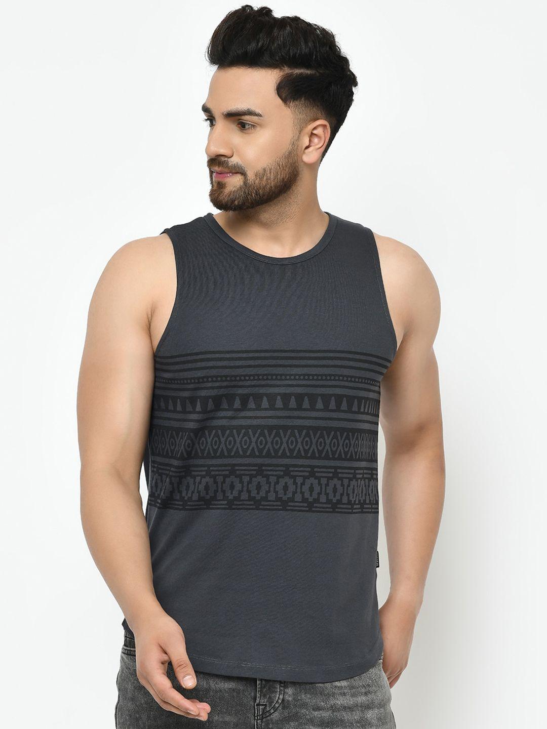 rigo men geometric printed sleeveless slim fit cotton t-shirt