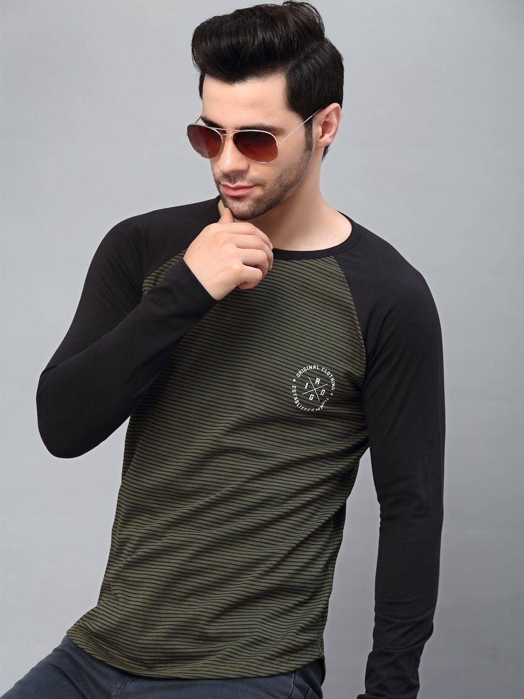 rigo men green & black typography cotton slim fit t-shirt