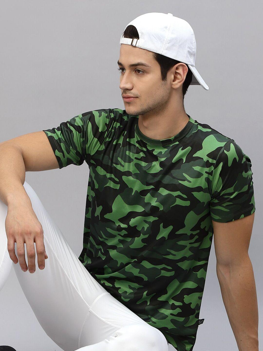 rigo men green camouflage print round neck half sleeve activewear t-shirt