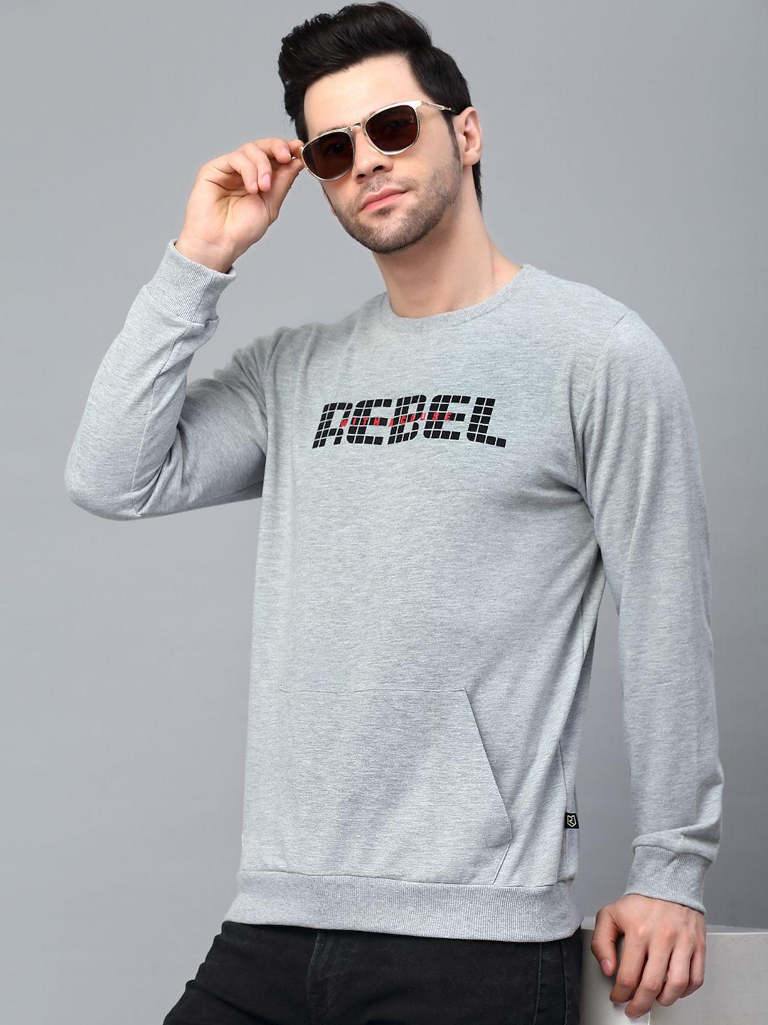 rigo men grey printed round neck fleece sweatshirt