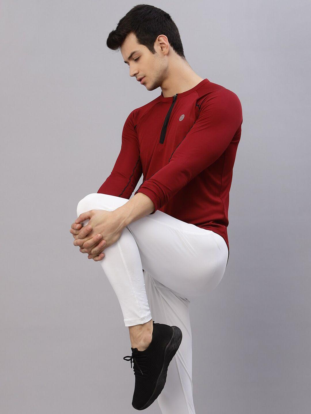 rigo men maroon henley neck full sleeve activewear t-shirt