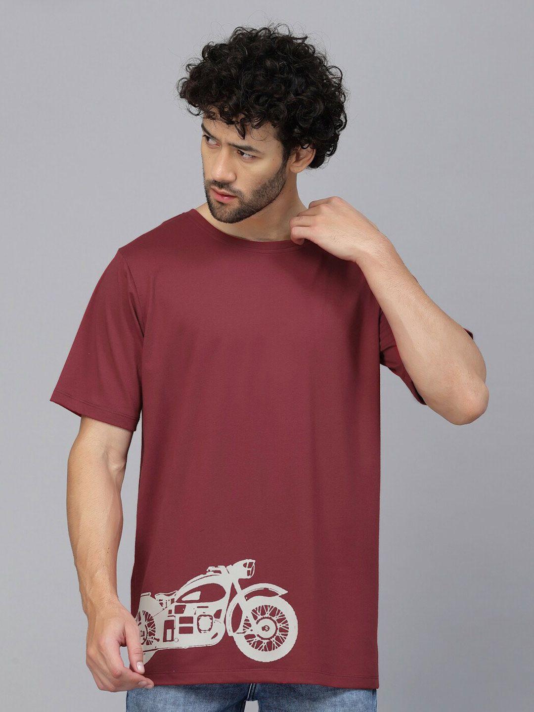 rigo men maroon raw edge loose t-shirt