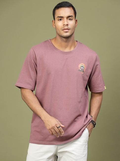 rigo men mauve terry oversized printed t-shirt