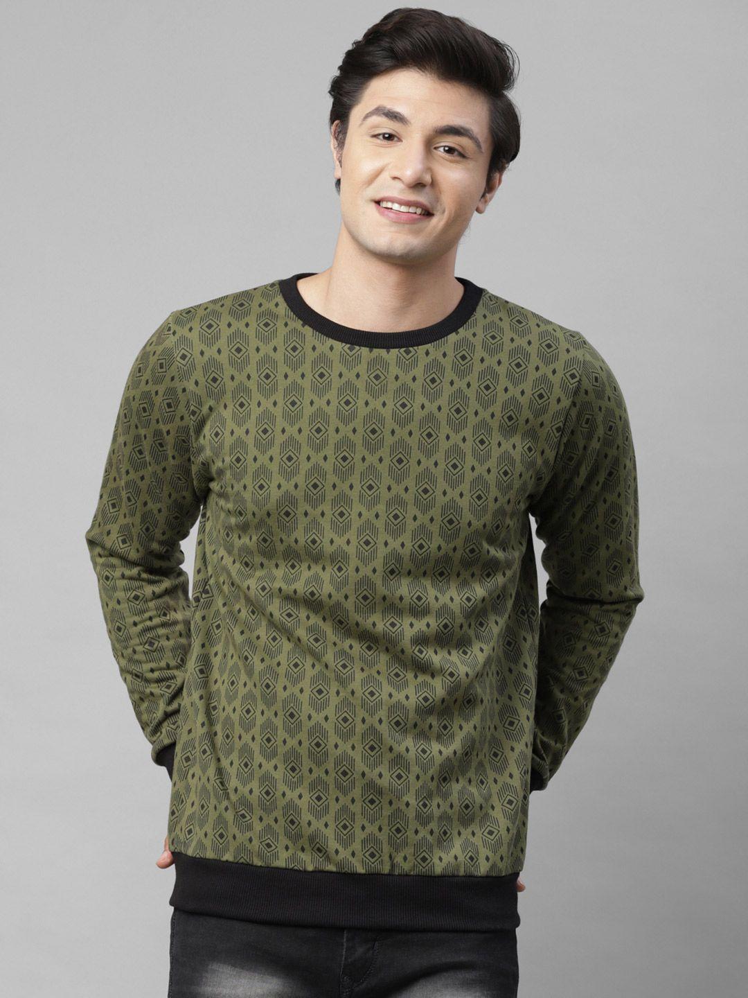 rigo men olive green geometric printed sweatshirt