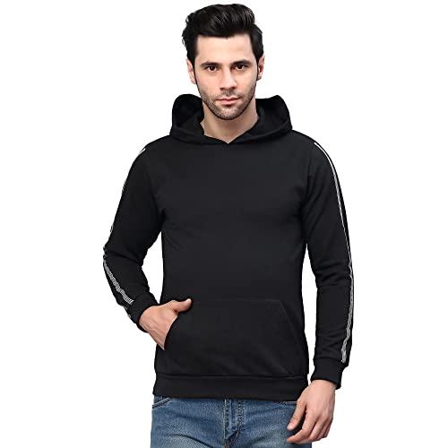 rigo men printed tape hood fleece sweatshirt black