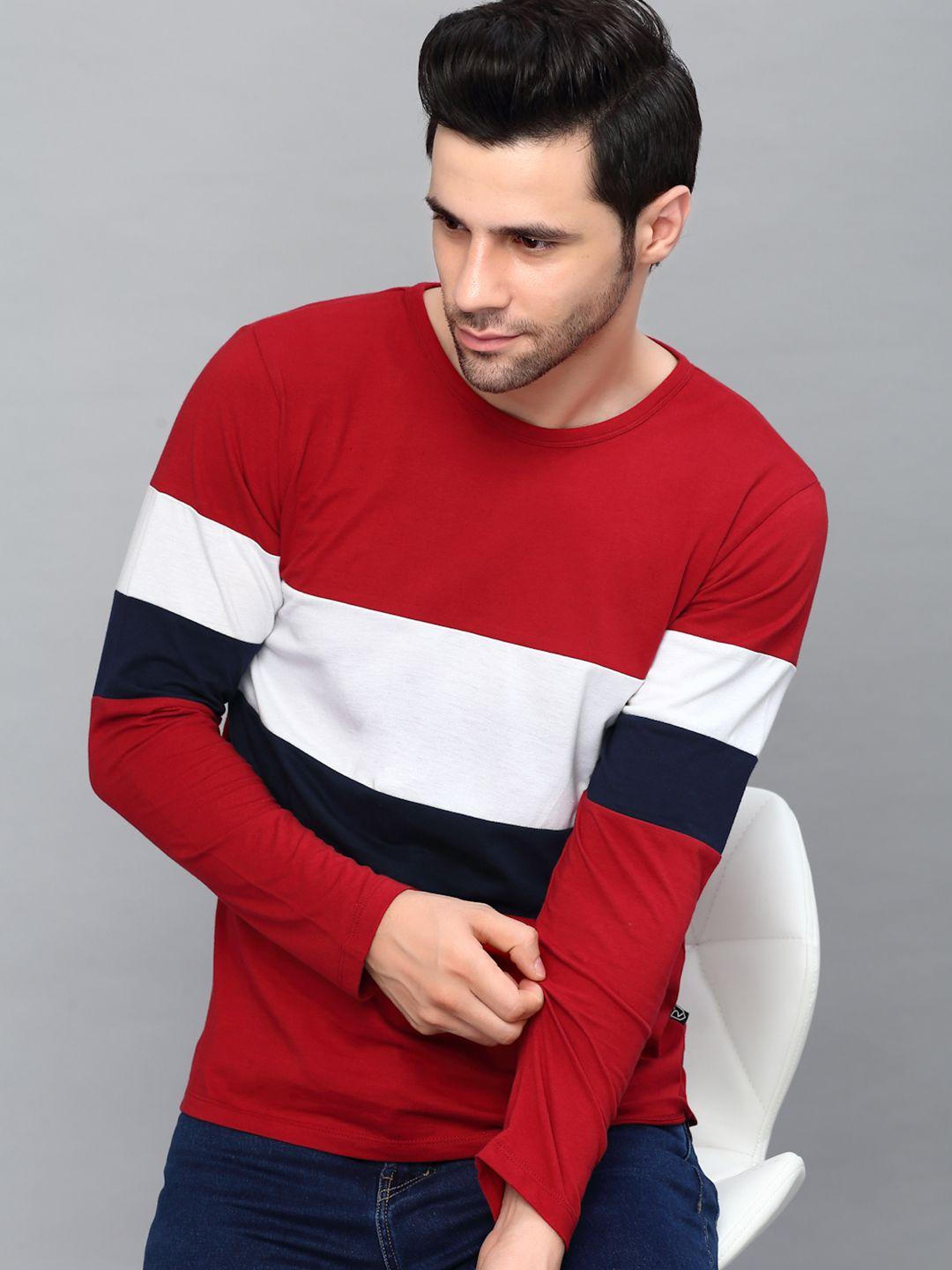 rigo men red & white colourblocked cotton slim fit t-shirt