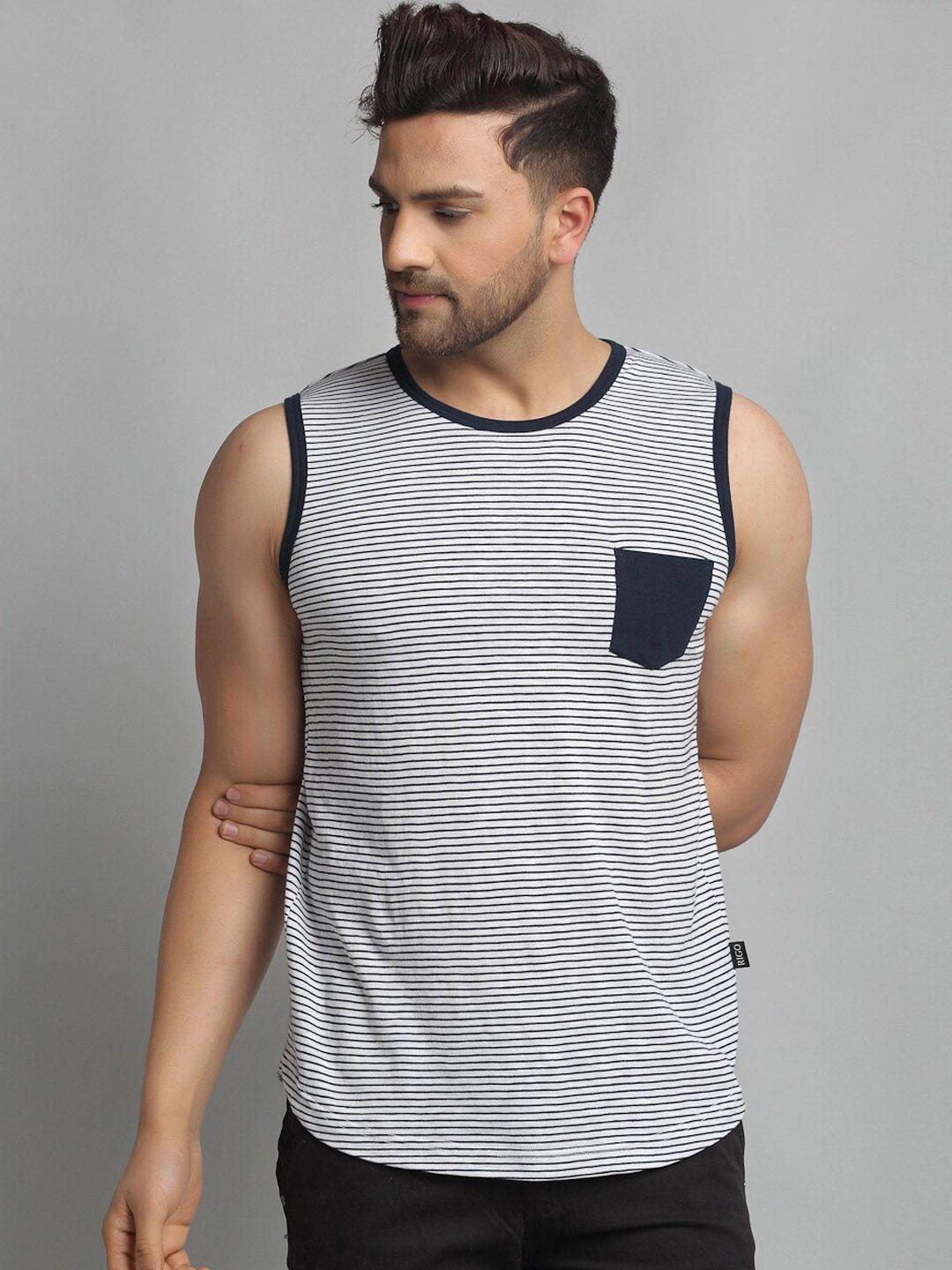 rigo men striped cotton slim-fit basic vest