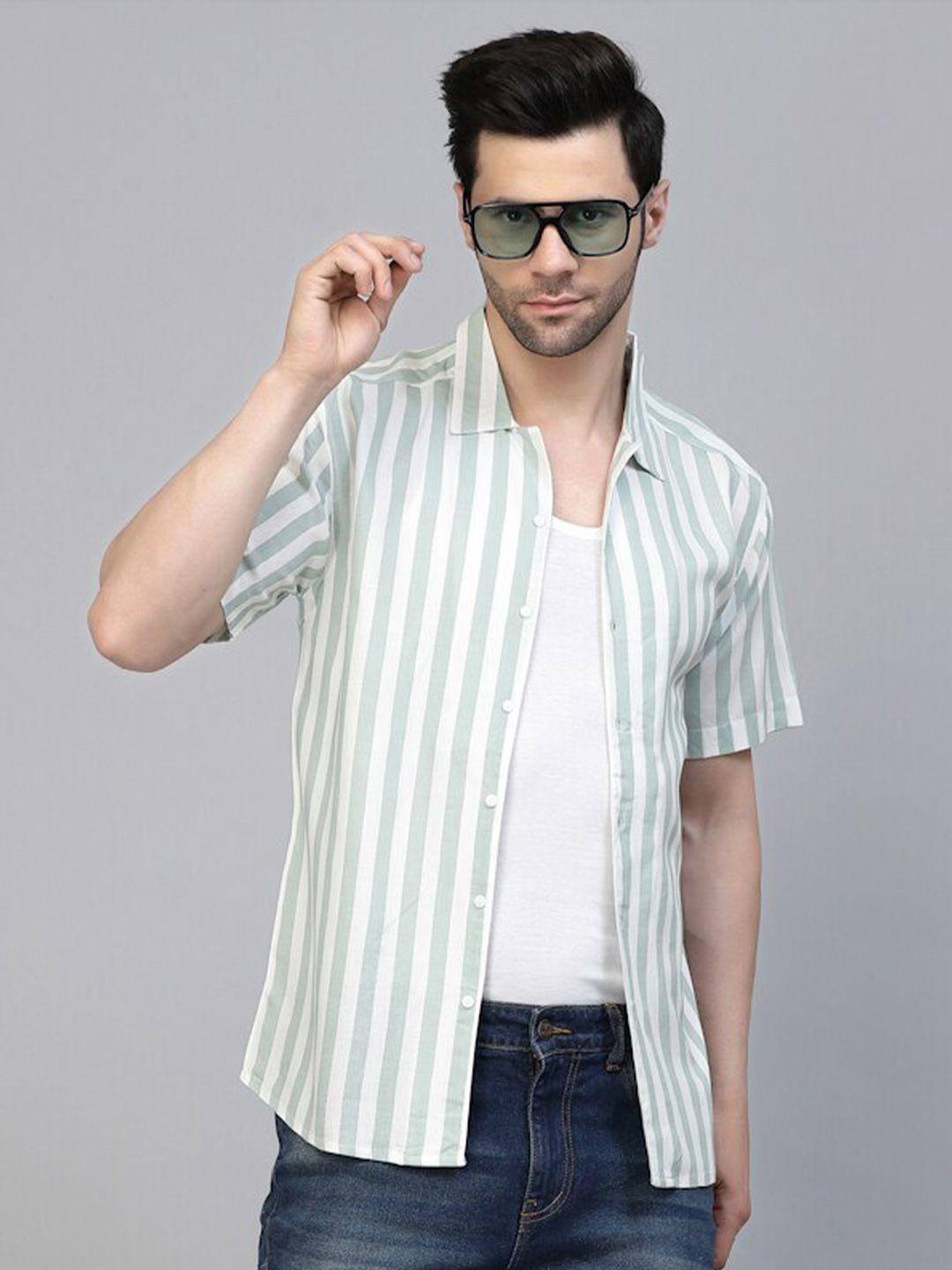 rigo men white slim fit opaque striped casual shirt