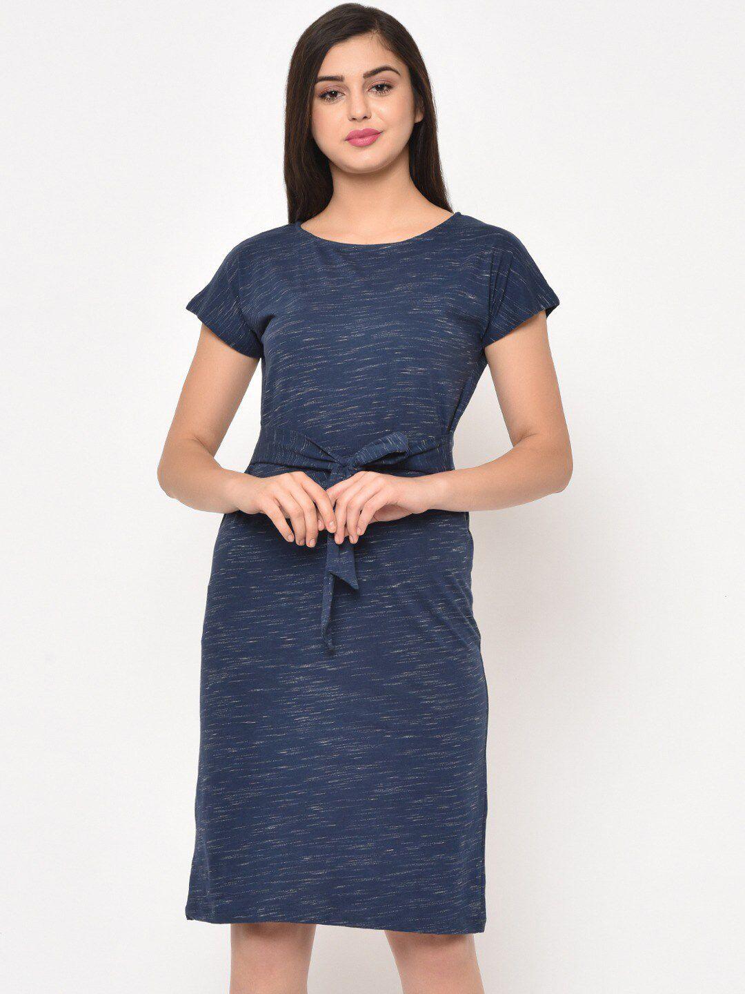 rigo navy blue solid sheath t-shirt dress